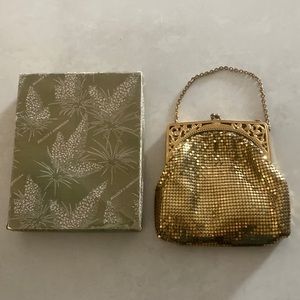 VTG 1950s Whiting & Davis Gold Mesh Evening Bag  Wristlet Purse In Bullock’s Box